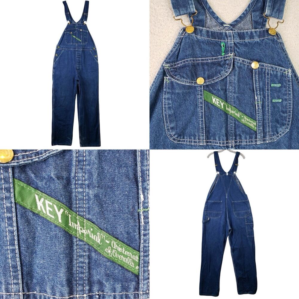 Key Imperial Blue Denim Vintage 90s Bib Overalls Men's Size 38 x 32 Garden Farm